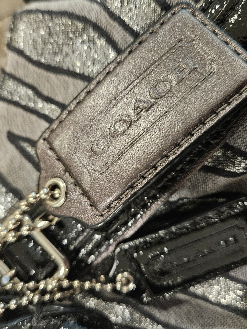 Coach Metallic Zebra-Print Shoulder Bag in Silver & Black - Picture 8 of 12